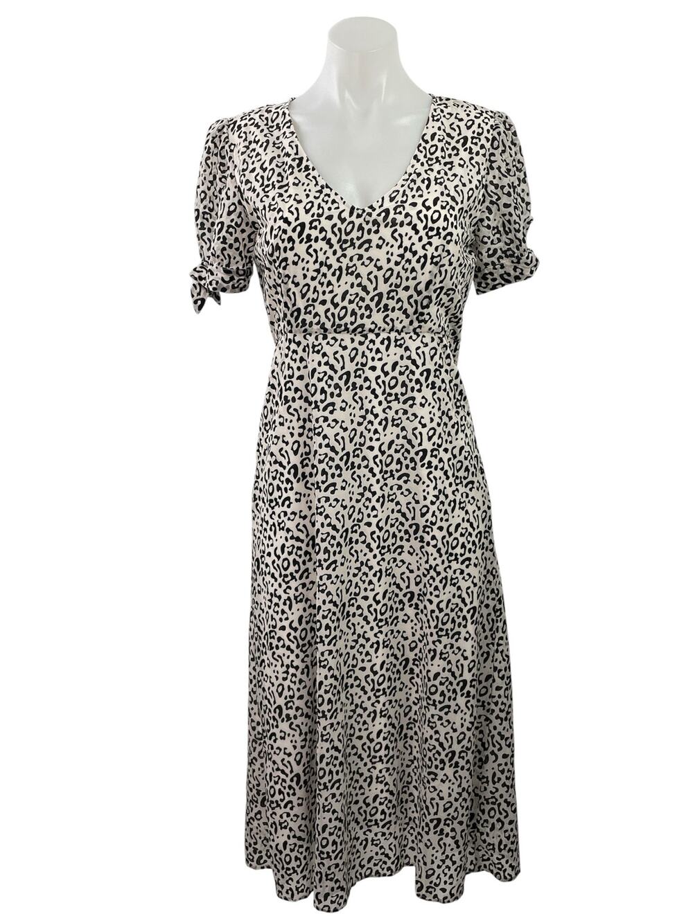 Loli Loli Black Leopard Animal Print Short Puff Sleeve A Line Midi Dress Size L